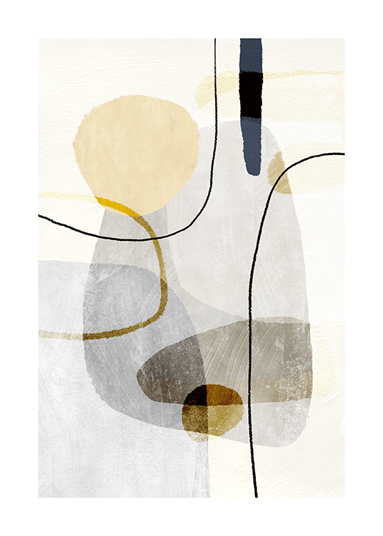  – Abstrakt illustration med gula och grå former och linjer