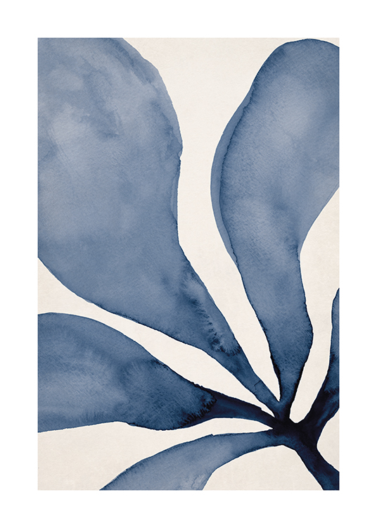  – Illustration i akvarell av blå tång med kraftiga blad mot en ljusbeige bakgrund