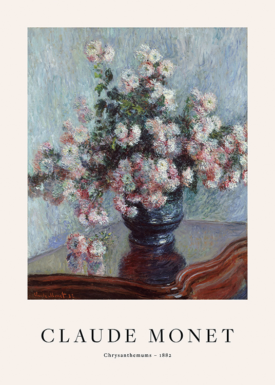  – Målning av krysantemum i en vas som står på ett bord