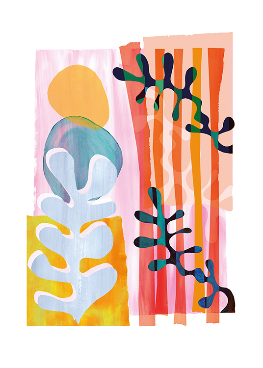  – Abstrakt illustration med tång och korallformer på en färgglad bakgrund