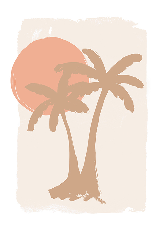  – En poster i målningsliknande stil av palmer i solsken