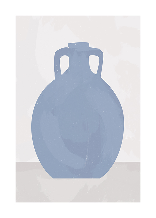  – Illustration med handgjord, blå keramikvas med handtag på sidorna, på en beige bakgrund