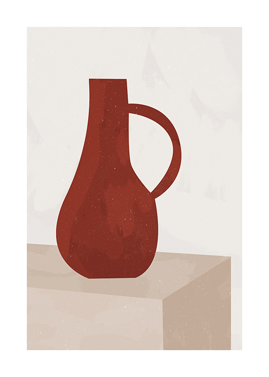  – Illustration av en handgjord keramikvas i rött mot en beige bakgrund