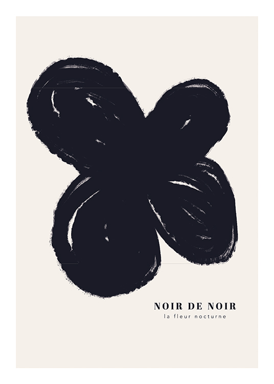  – Illustration av en abstrakt blomma i svart på en ljusbeige bakgrund och text under