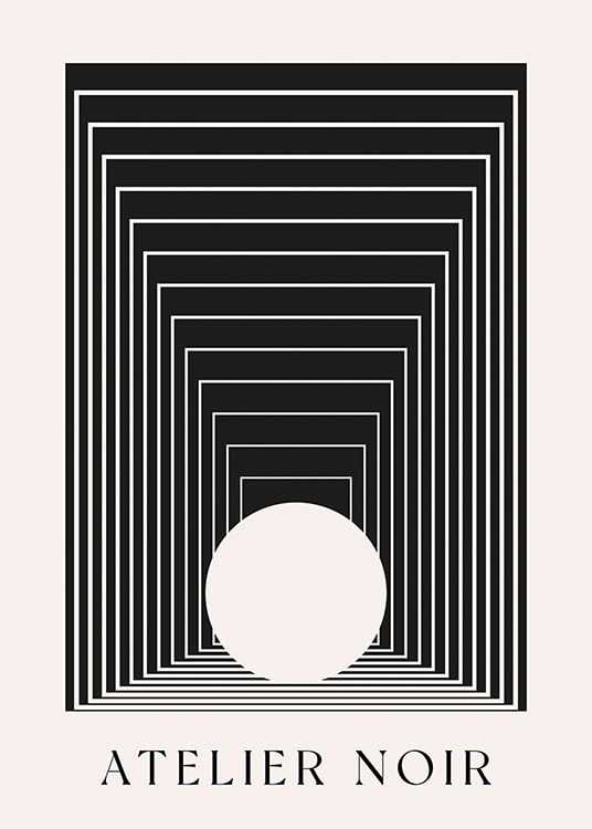  – Grafisk illustration med svarta och ljusbeige abstrakta geometriska former och text under