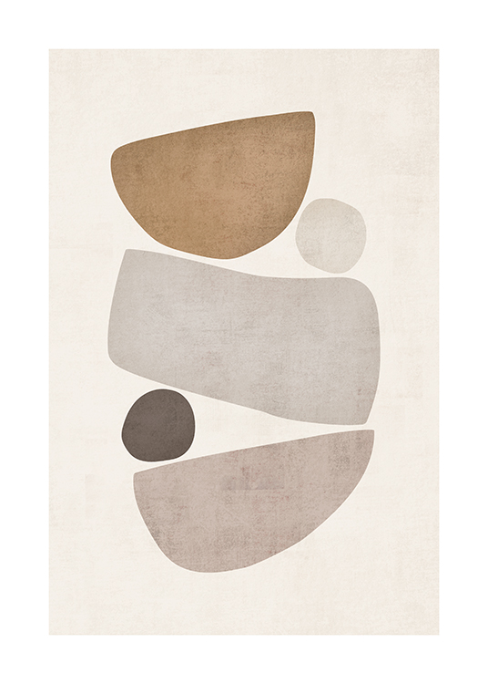  – Illustration med abstrakta former i beige och grått med struktur på en ljusbeige bakgrund