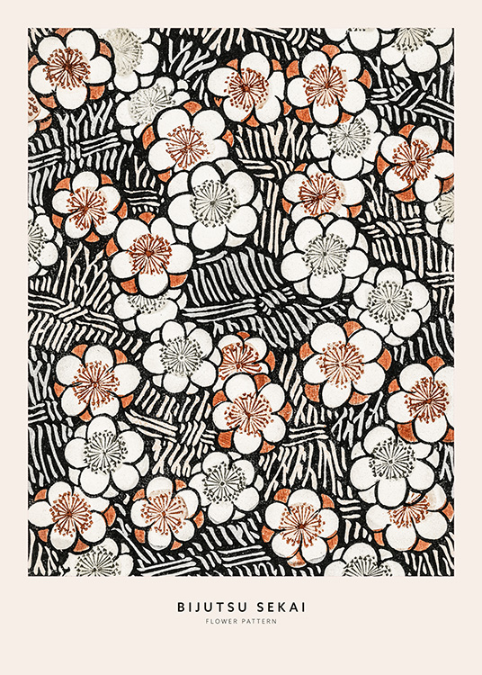  – Illustration med blommönster i svart och brunt med text under