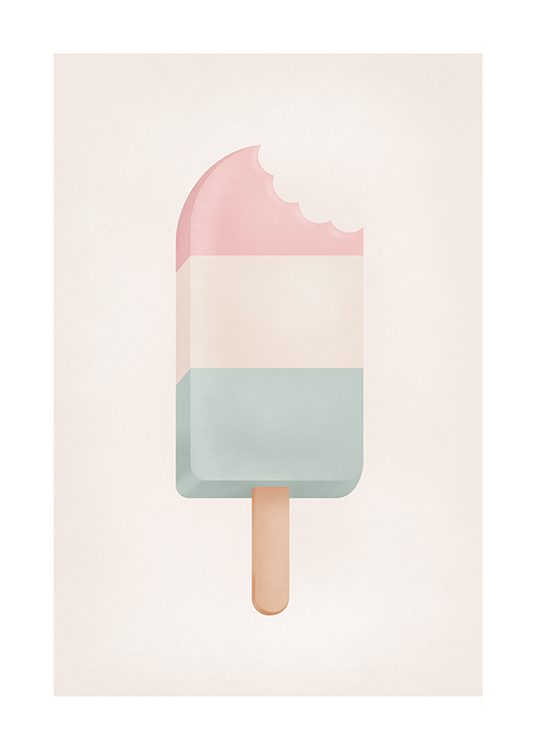 – Illustration av en blå, beige och rosa glass mot en beige bakgrund
