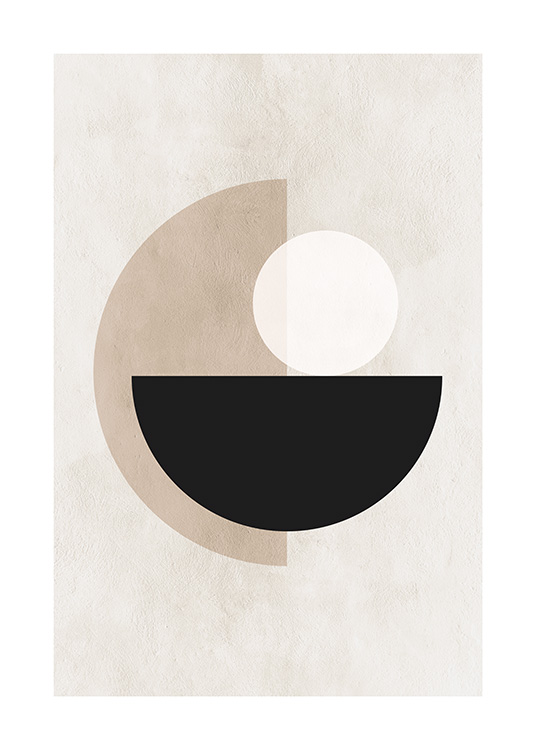 – En grafisk poster med halvcirklar och cirkel i beige, svart och vitt med en beige bakgrund