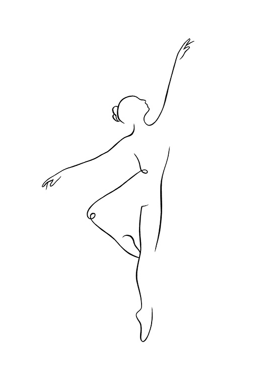 – Line art poster av en dansande ballerina