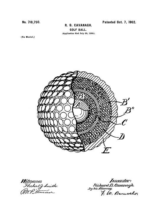 Golf Ball Patent Poster / Svartvita hos Desenio AB (2134)