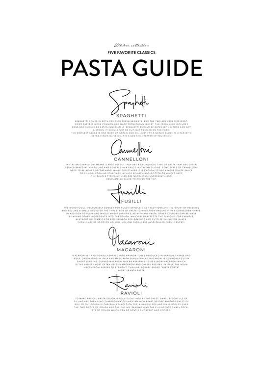 Five Pasta Classics Poster / Texttavlor hos Desenio AB (2655)