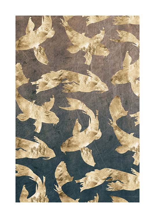 Golden Fishes Pattern Poster / Grafiskt hos Desenio AB (3183)