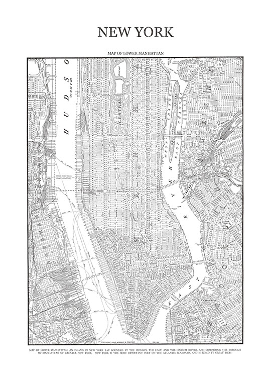 Map Of Manhattan Poster / Svartvita hos Desenio AB (7419)