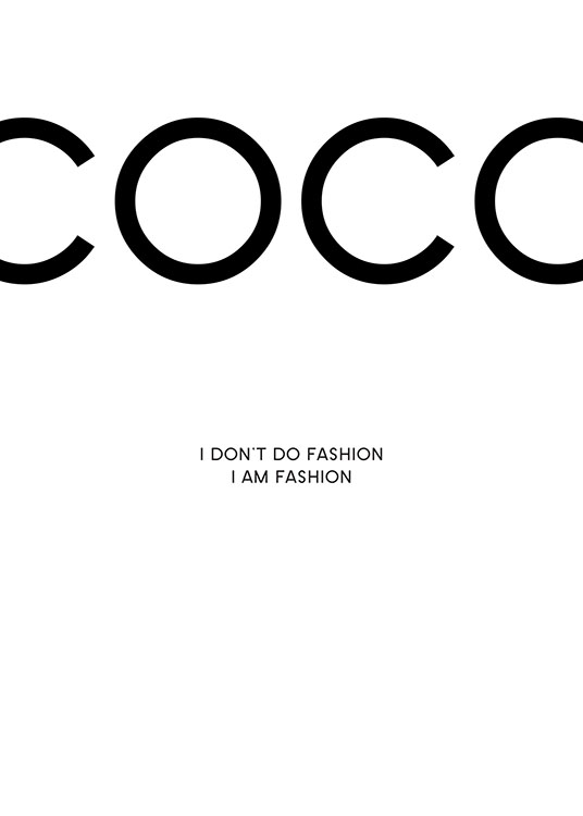  – Svartvit texttavla med ett Coco Chanel-citat