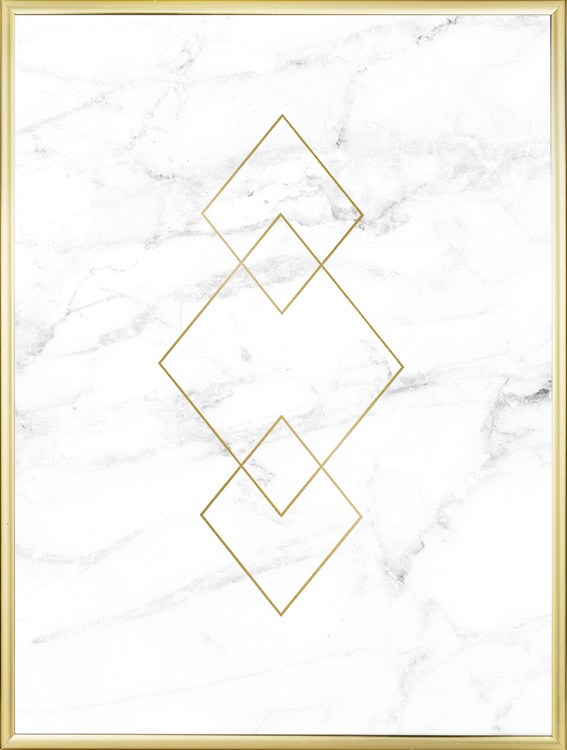Poster med guld trianglar på marmor, tavlor inredning