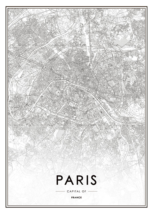 Paris Karta Poster / Svartvita hos Desenio AB (8130)