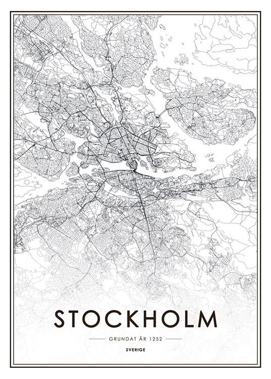 Stockholm Map Poster / Svartvita hos Desenio AB (8131)