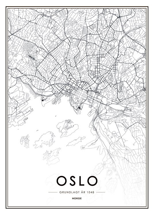 Oslo Map B&W Poster / Svartvita hos Desenio AB (8177)