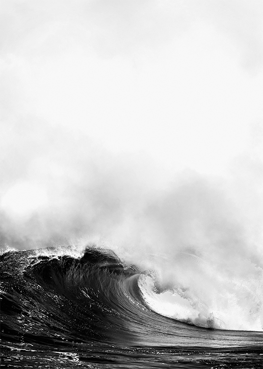 – Svartvitt fotografi av en stor havsvåg