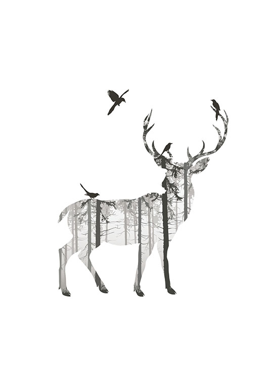Deer Silhouette Poster / Svartvita hos Desenio AB (8353)