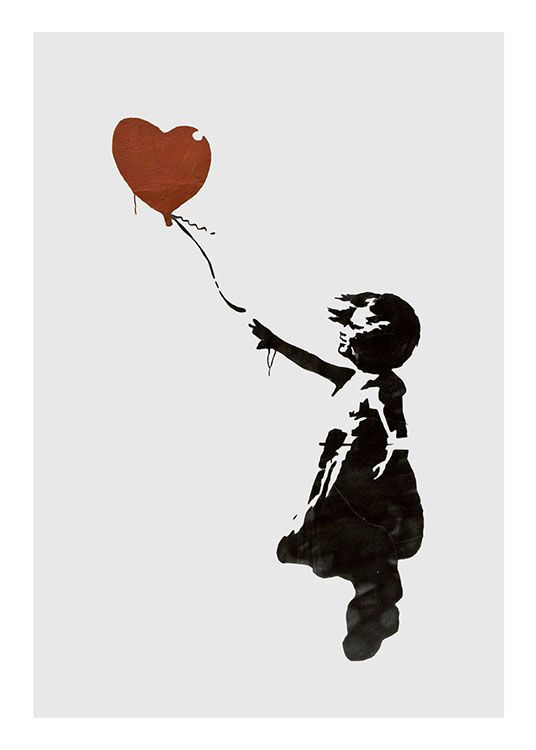 Girl With Love Balloon Grey Poster / Barntavlor hos Desenio AB (8446)
