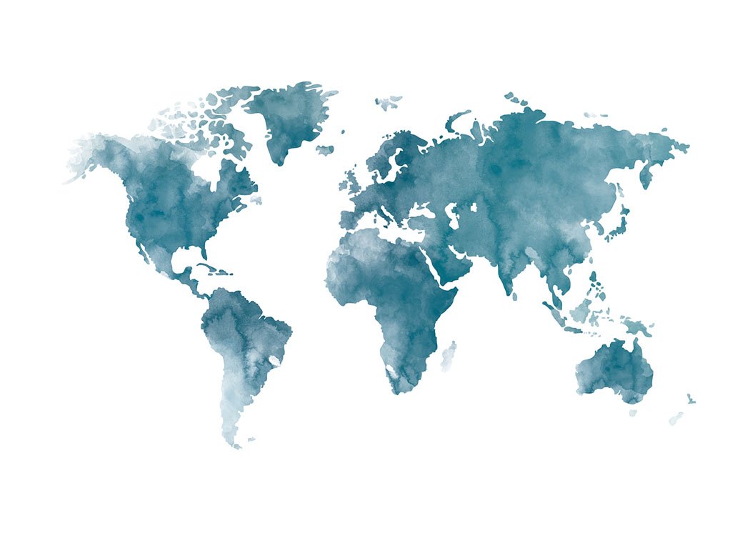 World Map Blue Poster / Kartor & städer  hos Desenio AB (8452)