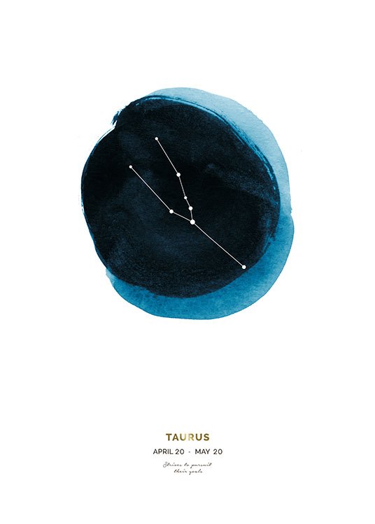  – Oxens stjärntecken med en blå cirkel bakom och text under på en vit bakgrund