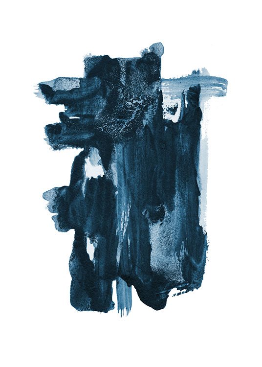  – Målning med en blå, abstrakt form målad på vit bakgrund