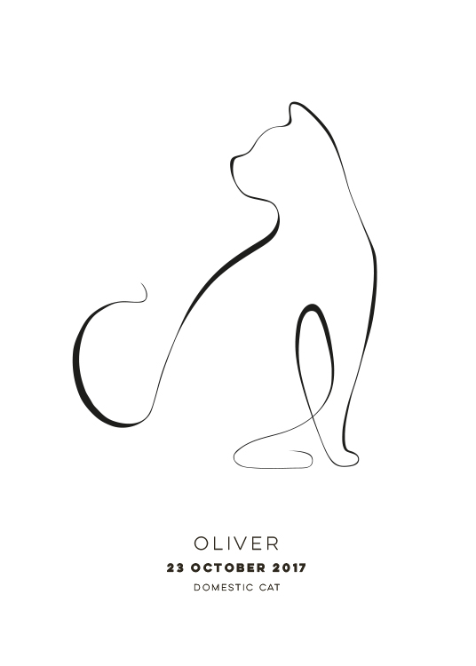 - Illustration av en katt på vit bakgrund med text under