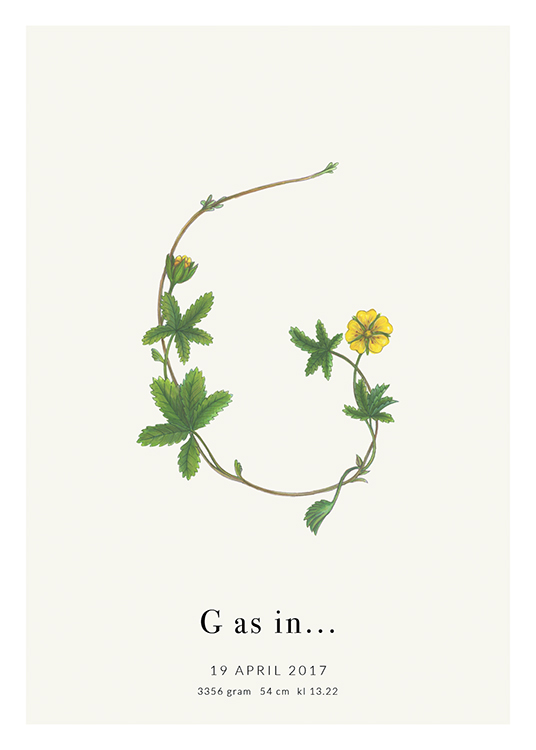  – Bokstaven G formad av en blomma och blad