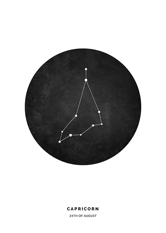  – Illustration med stenbockens stjärntecken i en svart cirkel på en vit bakgrund