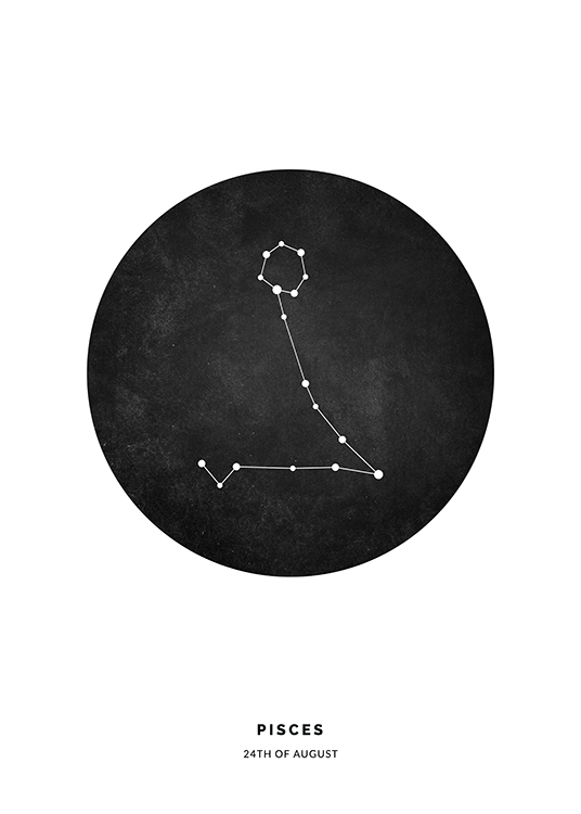  – Illustration med fiskarnas stjärntecken i en svart cirkel på en vit bakgrund