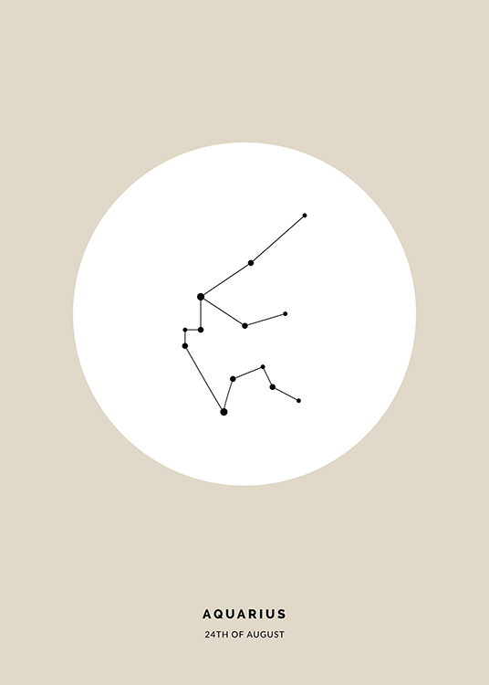  – Illustration av vattumannens stjärntecken i svart i en vit cirkel på en beige bakgrund