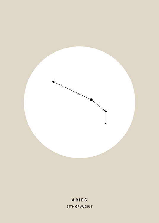  – Illustration av vädurens stjärntecken i svart i en vit cirkel på en beige bakgrund