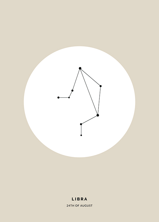  – Illustration av vågens stjärntecken i svart i en vit cirkel på en beige bakgrund