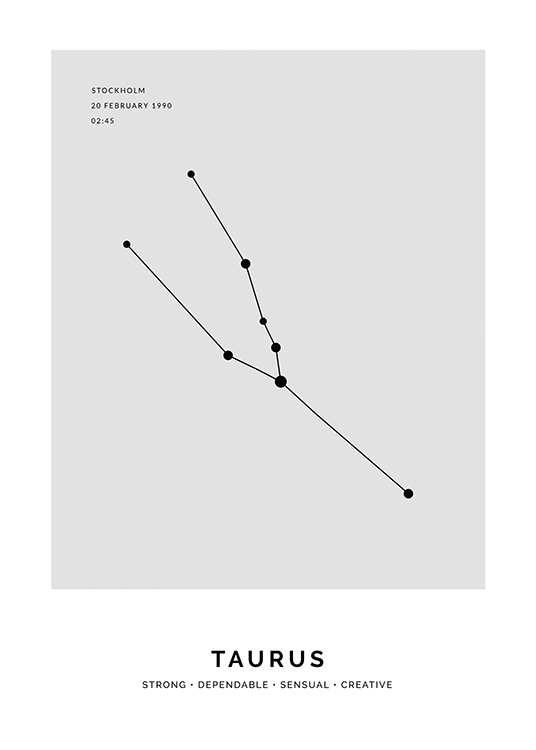  – Illustration av oxens stjärntecken i svart på en grå bakgrund med text att anpassa