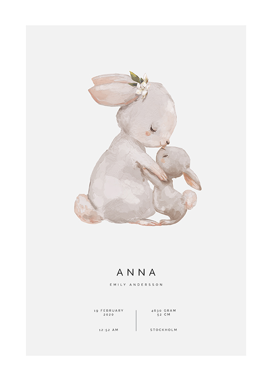  – Illustration av en kaninmamma som kramar sin lilla babykanin