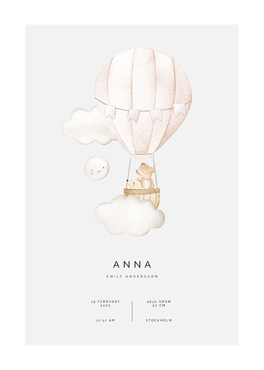  – Illustration av en liten mus och björn i en rosa luftballong
