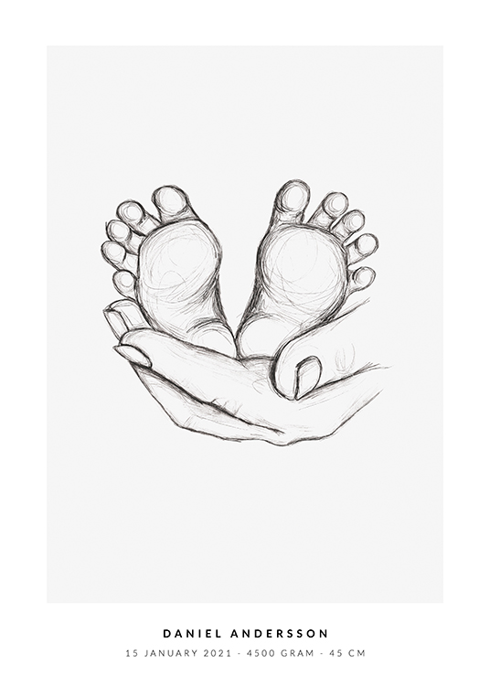  – Illustration av ett par babyfötter som hålls av en hand