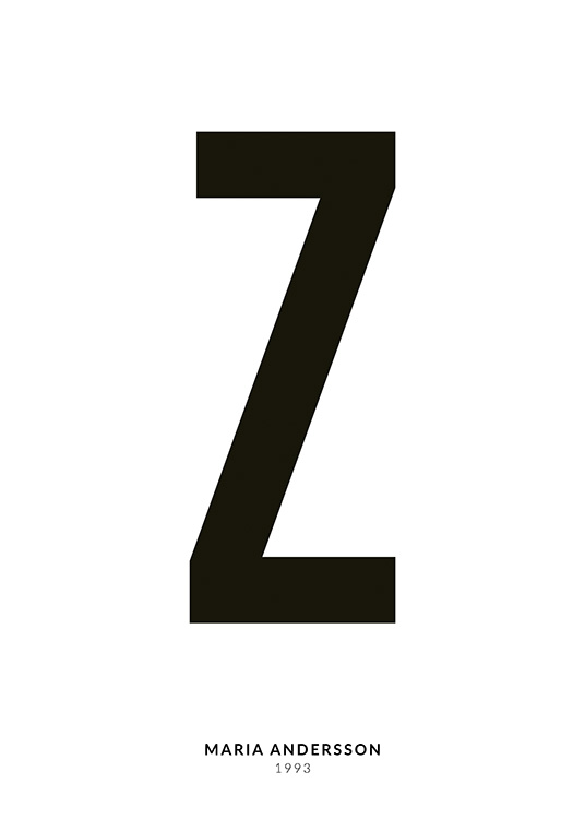 – En minimalistisk texttavla med bokstaven Z och mindre text under på en vit bakgrund