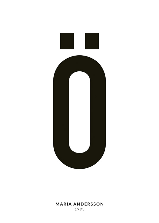 – En minimalistisk texttavla med bokstaven Ö och mindre text under på en vit bakgrund