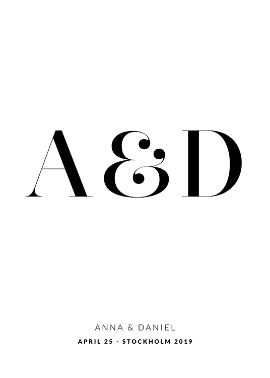  – En minimalistisk texttavla med två svarta bokstäver och mindre text längst ner