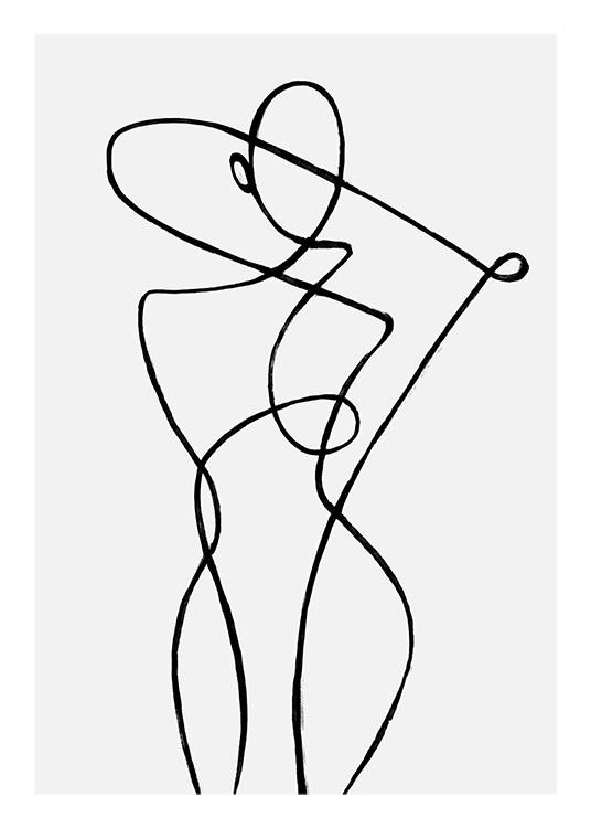 – Line art-teckning av en kropp med abstrakta linjer