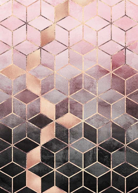 Pink Grey Gradient Cubes Poster