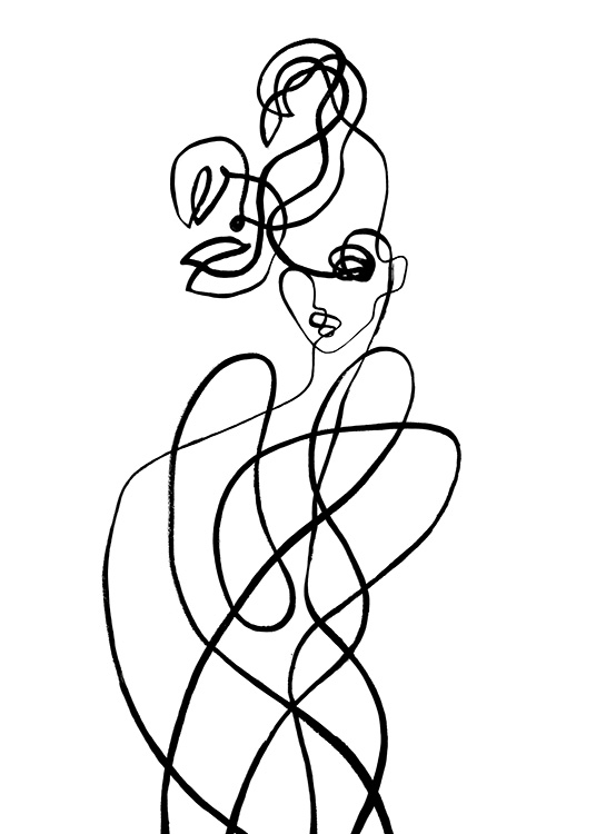  – Abstrakt illustration i line art av en kropp med klor ovanför huvudet, inspirerad av Skorpionens tecken