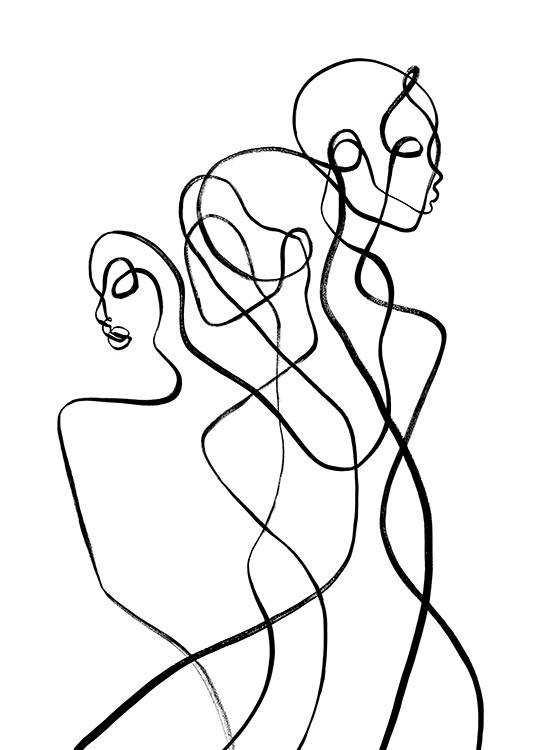  – Illustration med två abstrakta kroppar i svartvitt, inspirerad av Tvillingarnas stjärntecken