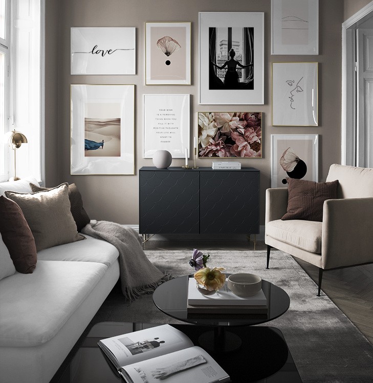 Vardagsrum beige och svart