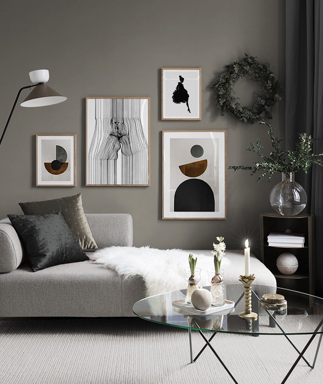 Grafiskt och illustrationer i vardagsrum med julkansla